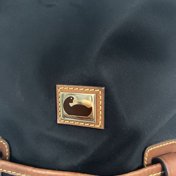 Dooney & Bourke Hobo Purse Black Nylon Cognac Leather Detail Pockets Logo Zipper - Picture 8 of 16